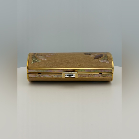 JUDITH LEIBER UNIQUE TINY MINI WOOD ABALONE SHELL PURSE MINAUDIERE BAG COUTURE - Picture 7 of 12